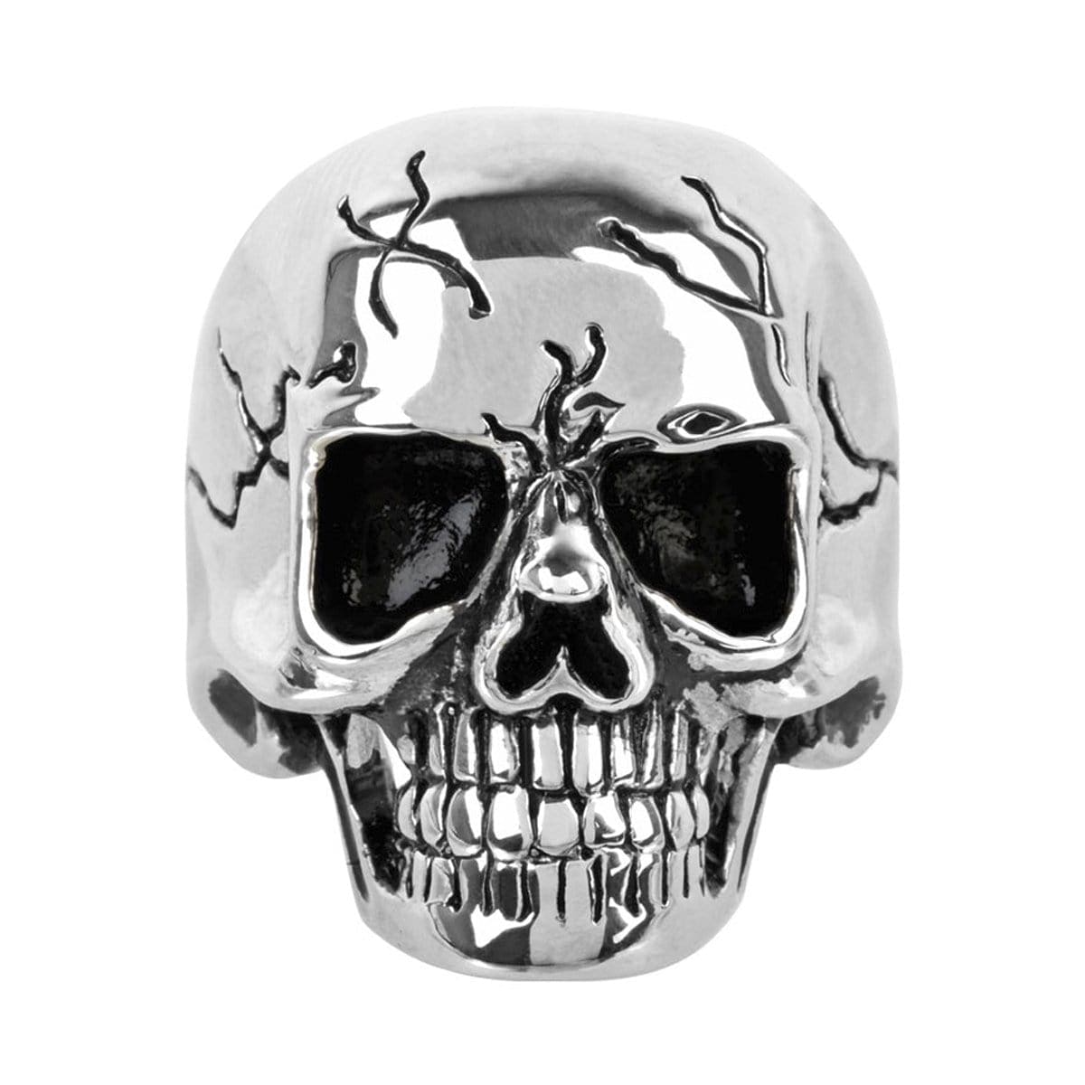 INOX JEWELRY Rings Silver Tone Stainless Steel Grinning Cracked Skull Ring FR1043-14