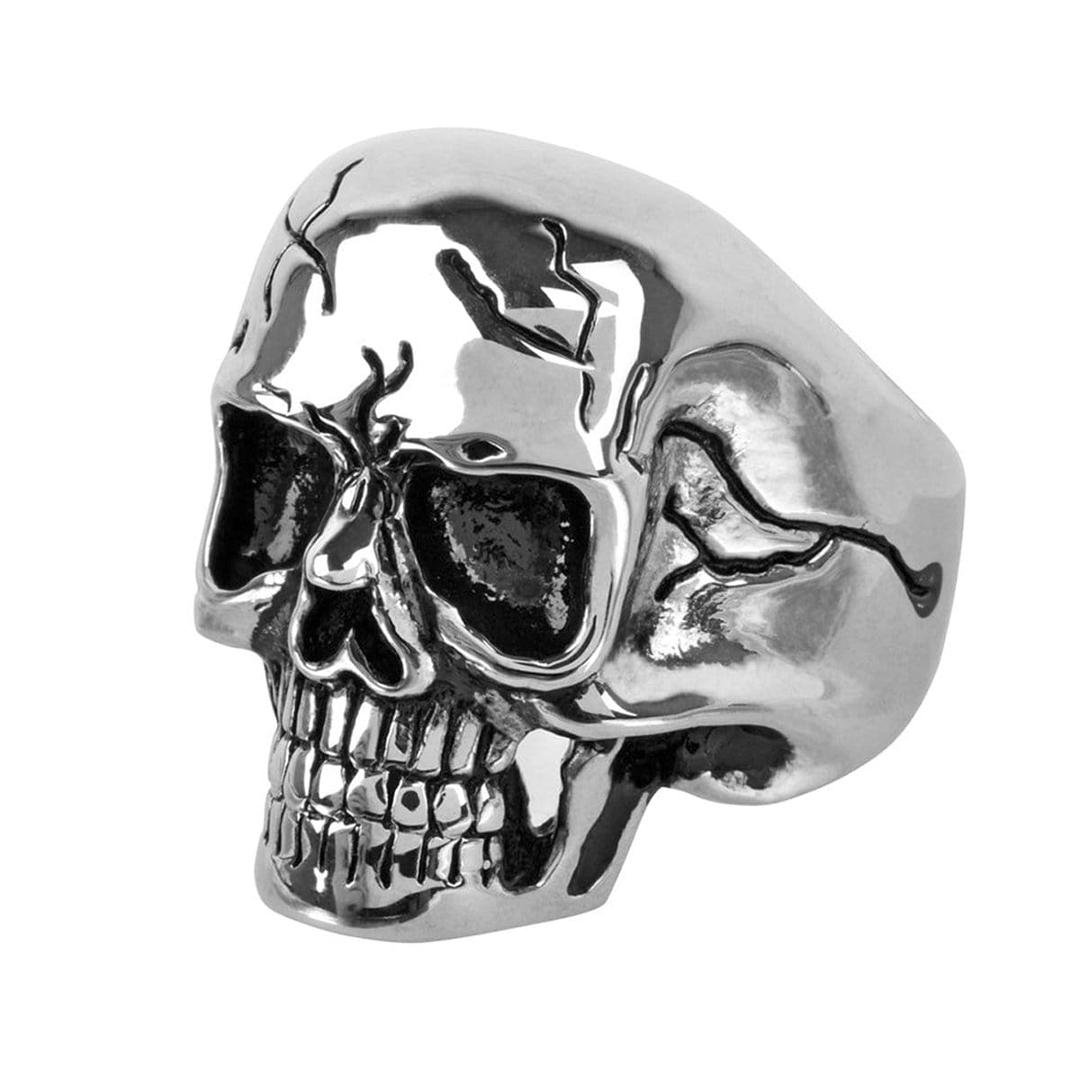 INOX JEWELRY Rings Silver Tone Stainless Steel Grinning Cracked Skull Ring FR1043-14