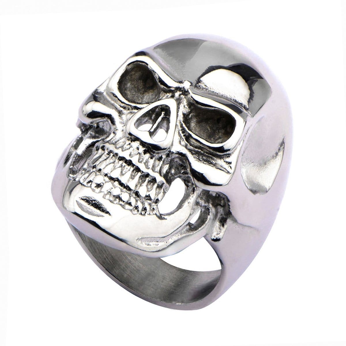 INOX JEWELRY Rings Silver Tone Stainless Steel Grinning Skull Ring