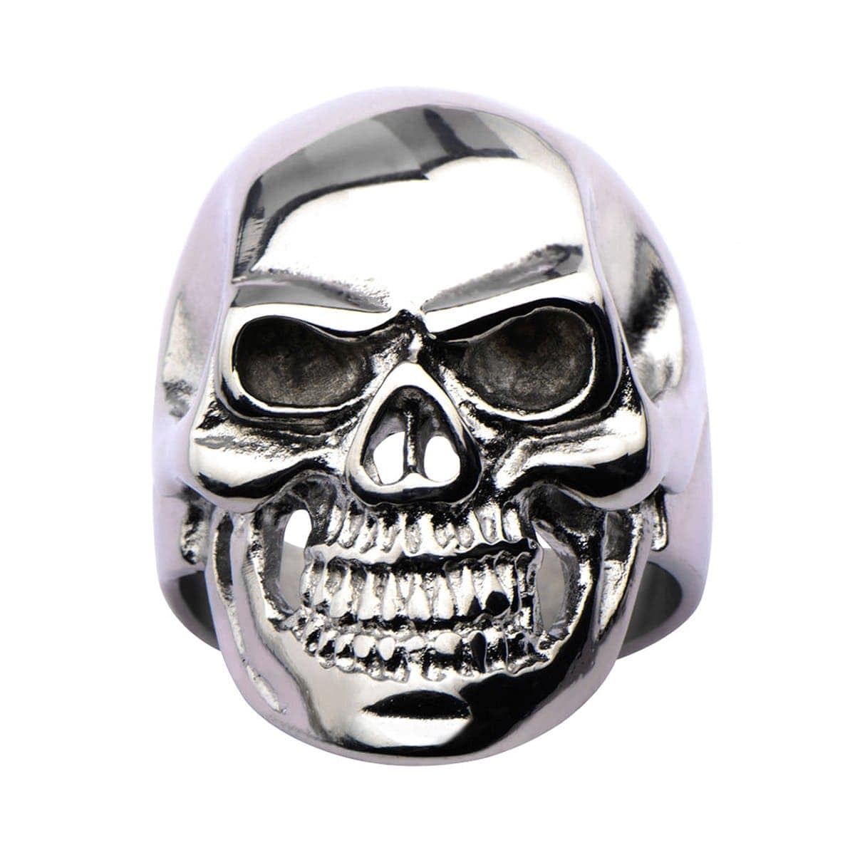 INOX JEWELRY Rings Silver Tone Stainless Steel Grinning Skull Ring