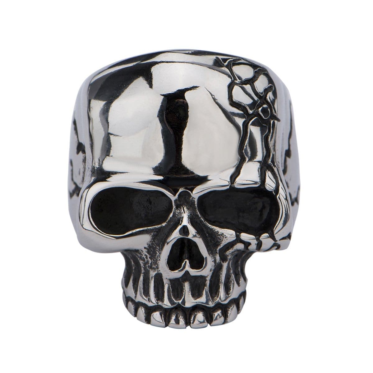 INOX JEWELRY Rings Silver Tone Stainless Steel Hallowed Jaw Cracked Skull Ring