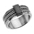 INOX JEWELRY Rings Silver Tone Stainless Steel Inlaid Braid with Black Bar Band