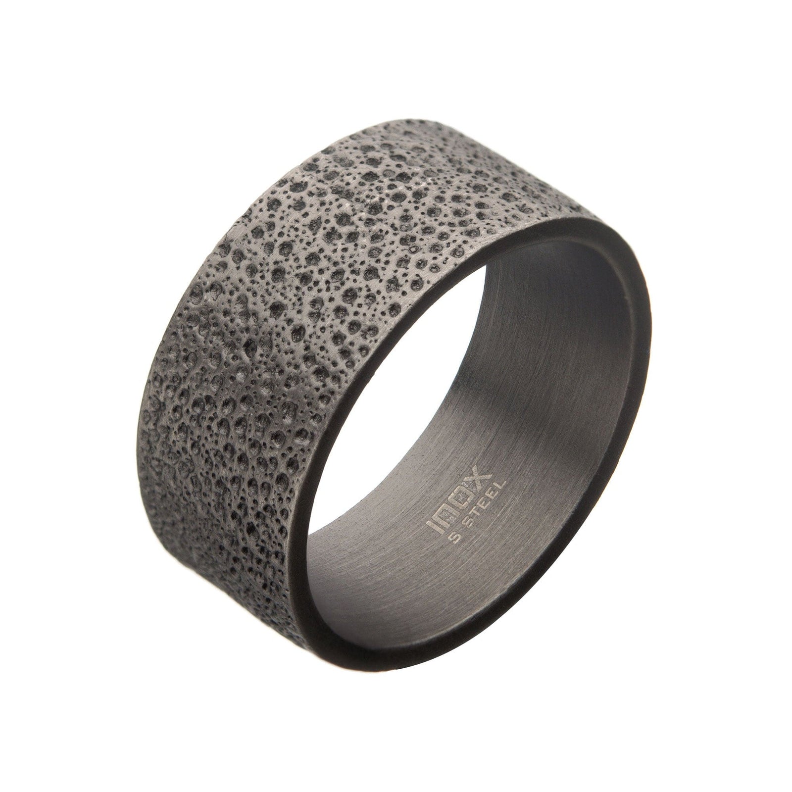 INOX JEWELRY Rings Silver Tone Stainless Steel Matte and Antique Finish Magma Pattern Band Ring