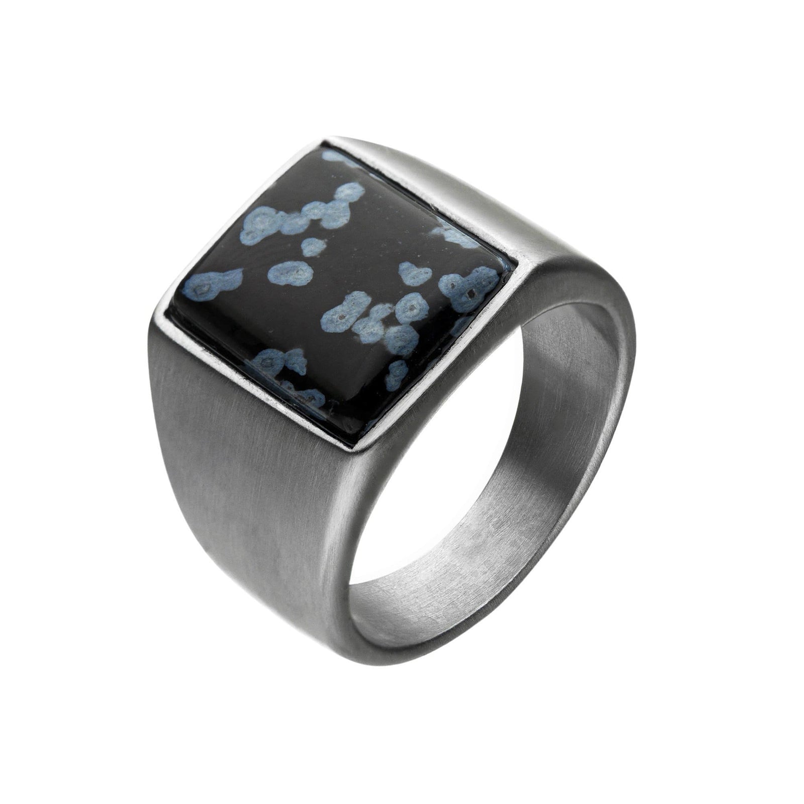 INOX JEWELRY Rings Silver Tone Stainless Steel Matte Finish with Polished Snowflake Stone Signet Ring