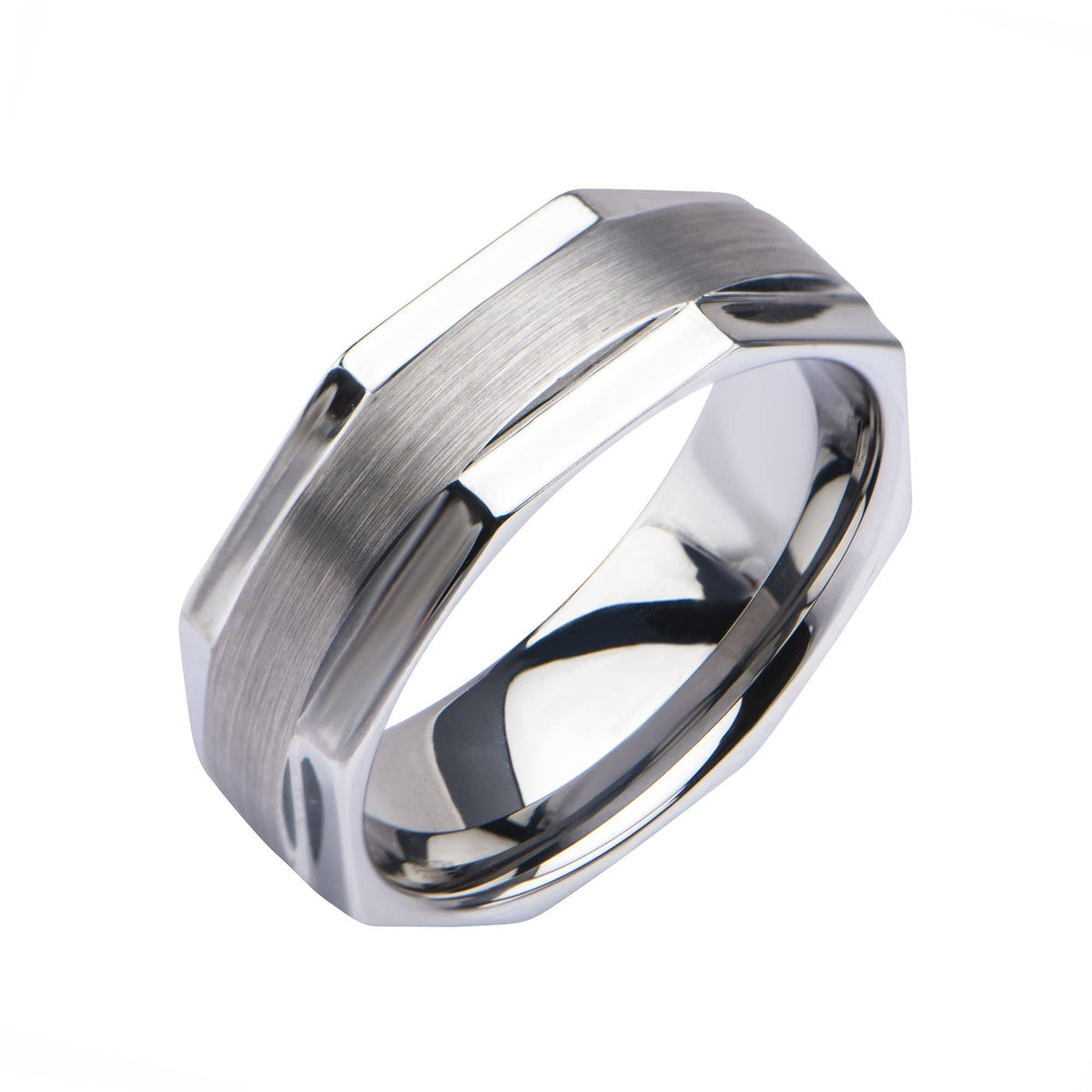 INOX JEWELRY Rings Silver Tone Stainless Steel Octogonal Band Ring