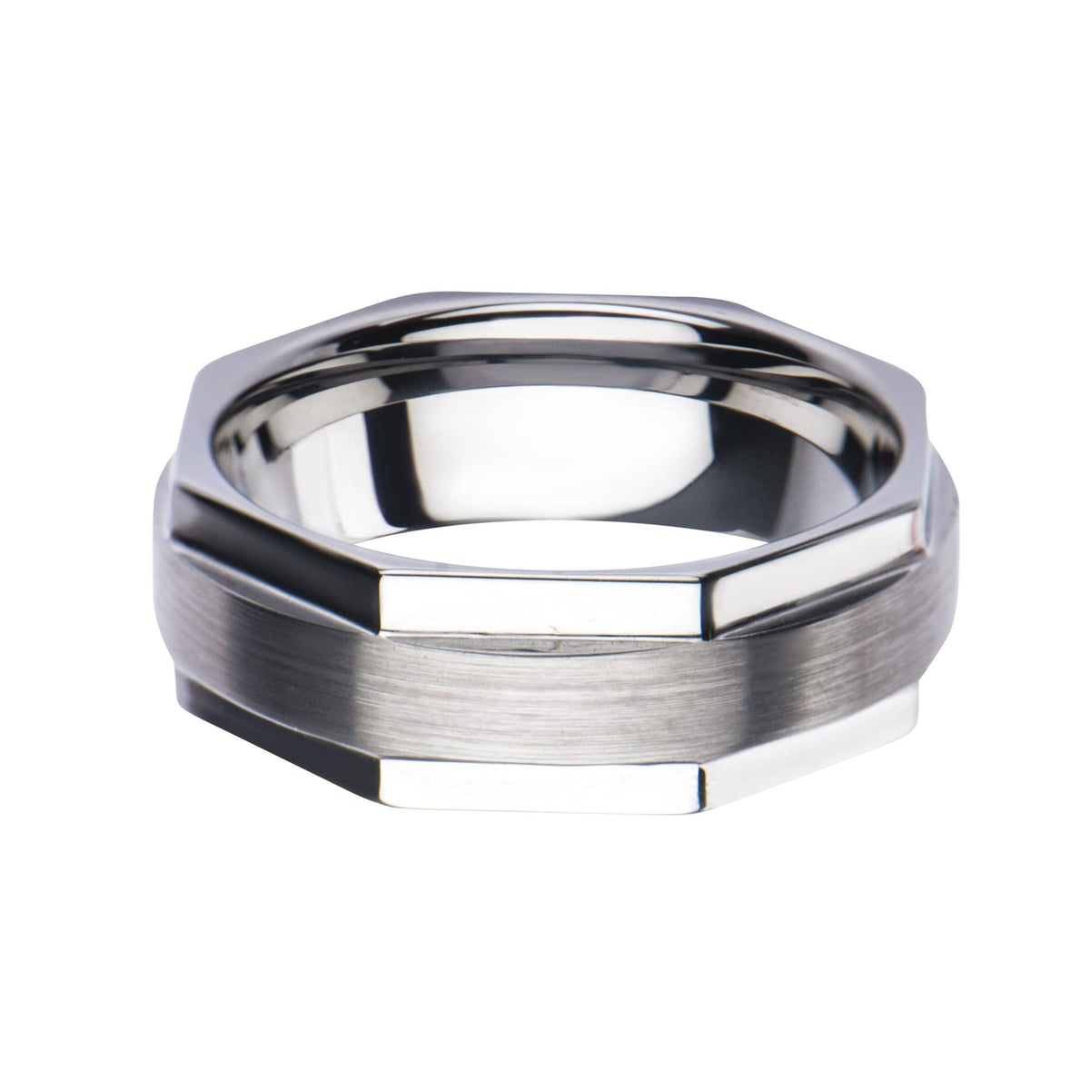 INOX JEWELRY Rings Silver Tone Stainless Steel Octogonal Band Ring