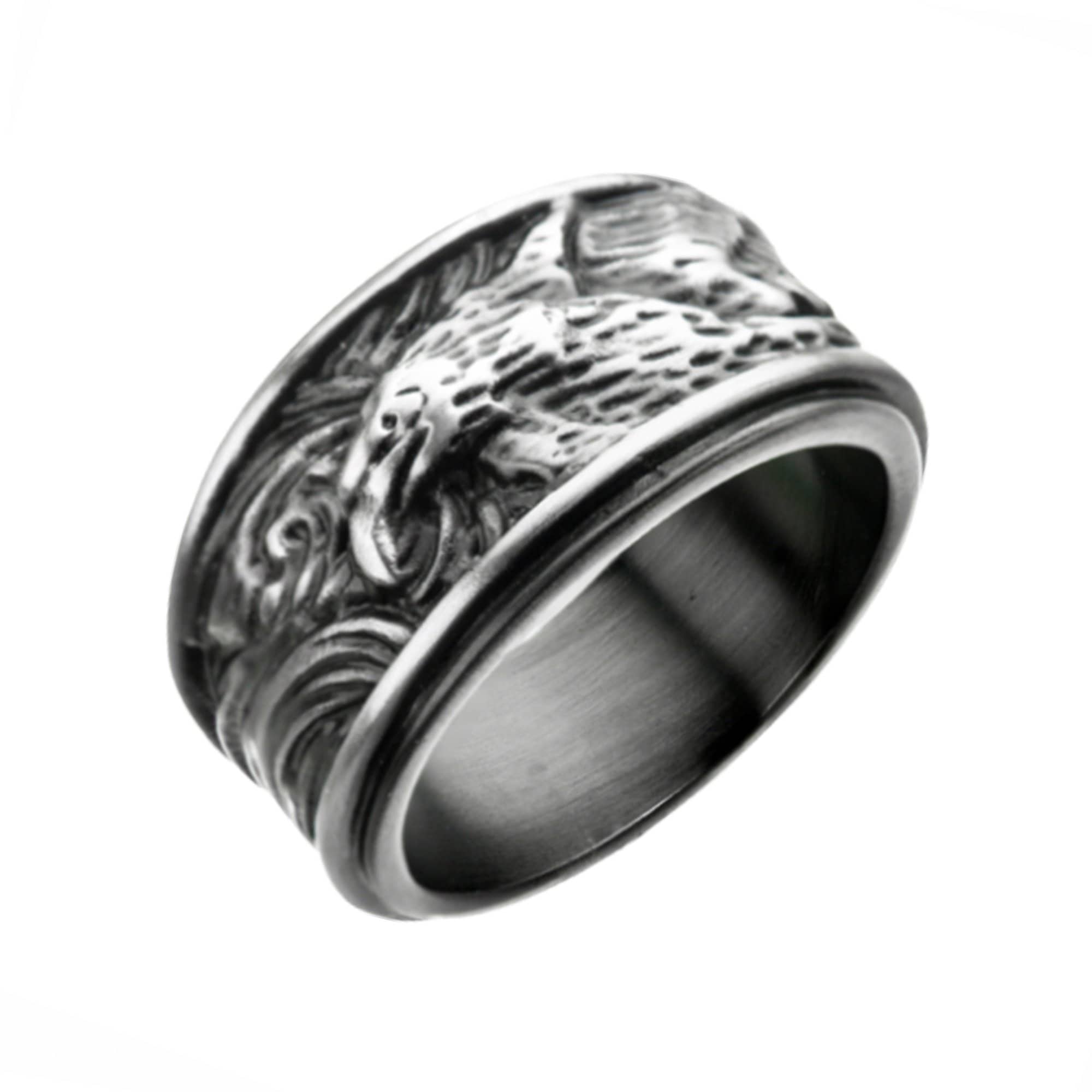 Buy Men's Stainless Steel Oxidized Finish Brushed Eagle Band Ring