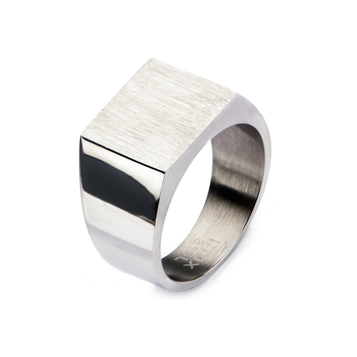 INOX JEWELRY Rings Silver Tone Stainless Steel Polished Signet Engravable Ring