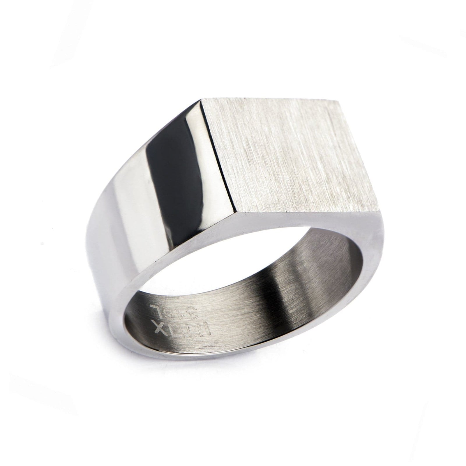 INOX JEWELRY Rings Silver Tone Stainless Steel Polished Signet Engravable Ring