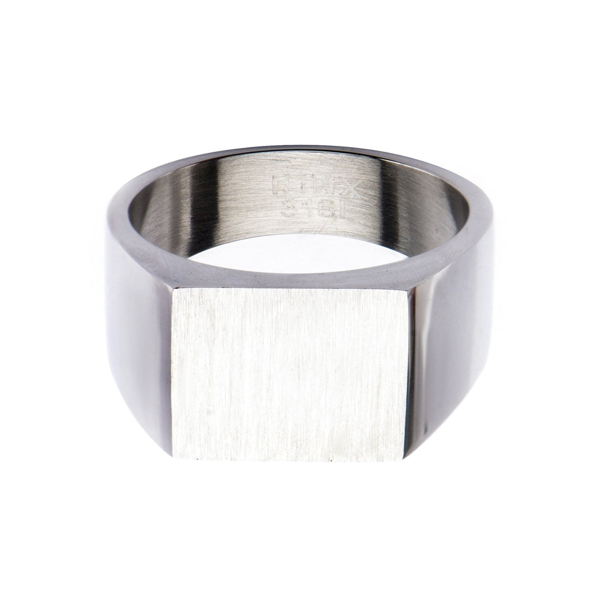 INOX JEWELRY Rings Silver Tone Stainless Steel Polished Signet Engravable Ring