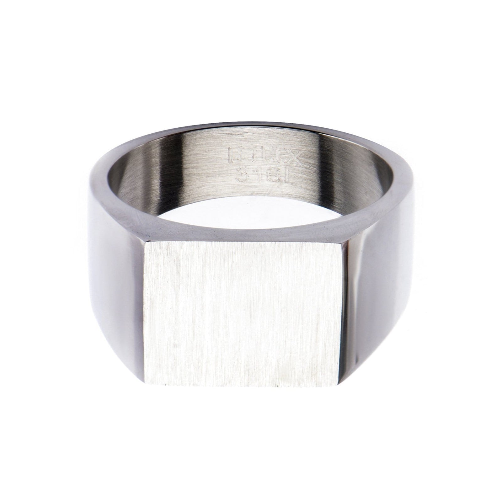 INOX JEWELRY Rings Silver Tone Stainless Steel Polished Signet Engravable Ring