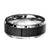 INOX JEWELRY Rings Silver Tone Stainless Steel Ridged Edge with Center Solid Carbon Fiber Band Ring