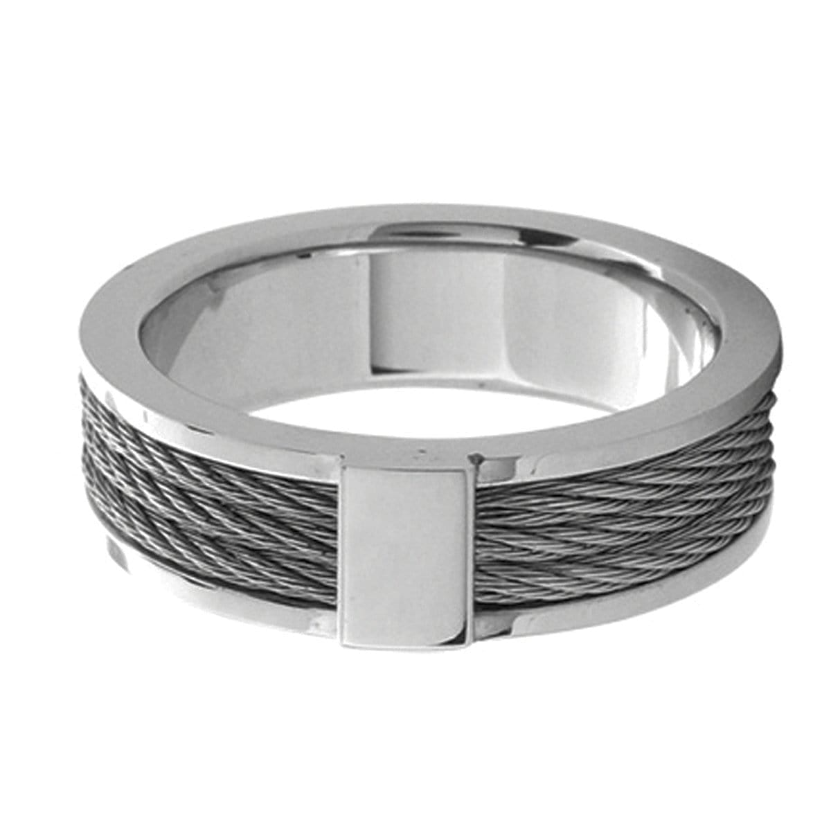 INOX JEWELRY Rings Silver Tone Stainless Steel Ring with Three Inlaid Cables