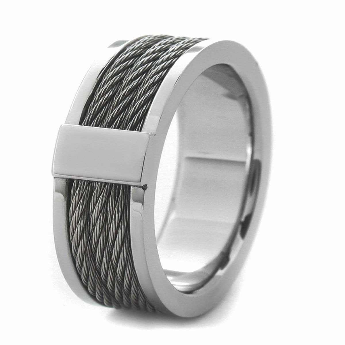 INOX JEWELRY Rings Silver Tone Stainless Steel Ring with Three Inlaid Cables
