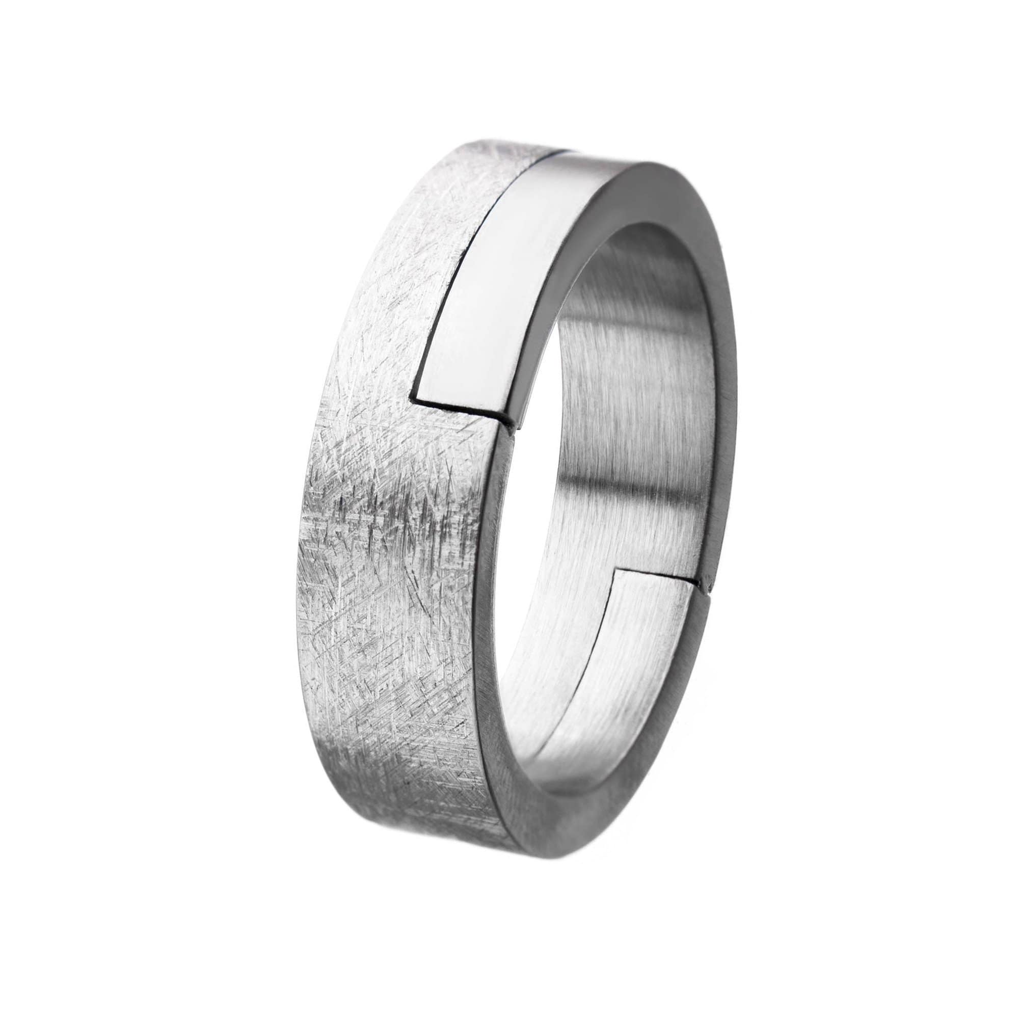 INOX JEWELRY Rings Silver Tone Stainless Steel Subtle Cut Ring