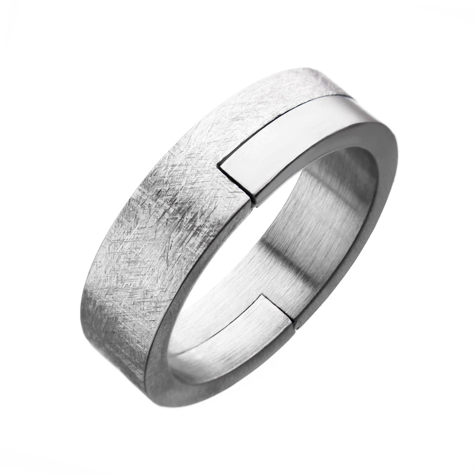 INOX JEWELRY Rings Silver Tone Stainless Steel Subtle Cut Ring