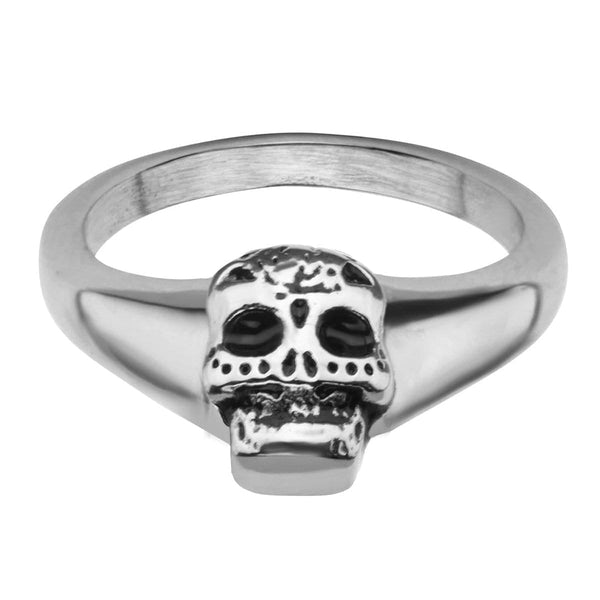 Silver Tone Stainless Steel Sugar Skull Ring