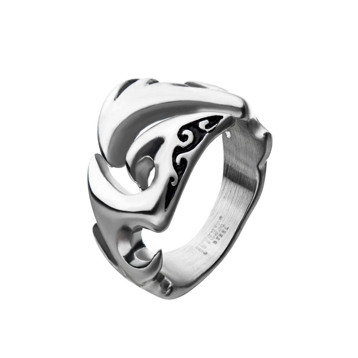 INOX JEWELRY Rings Silver Tone Stainless Steel Surfer&#39;s Wave Ring