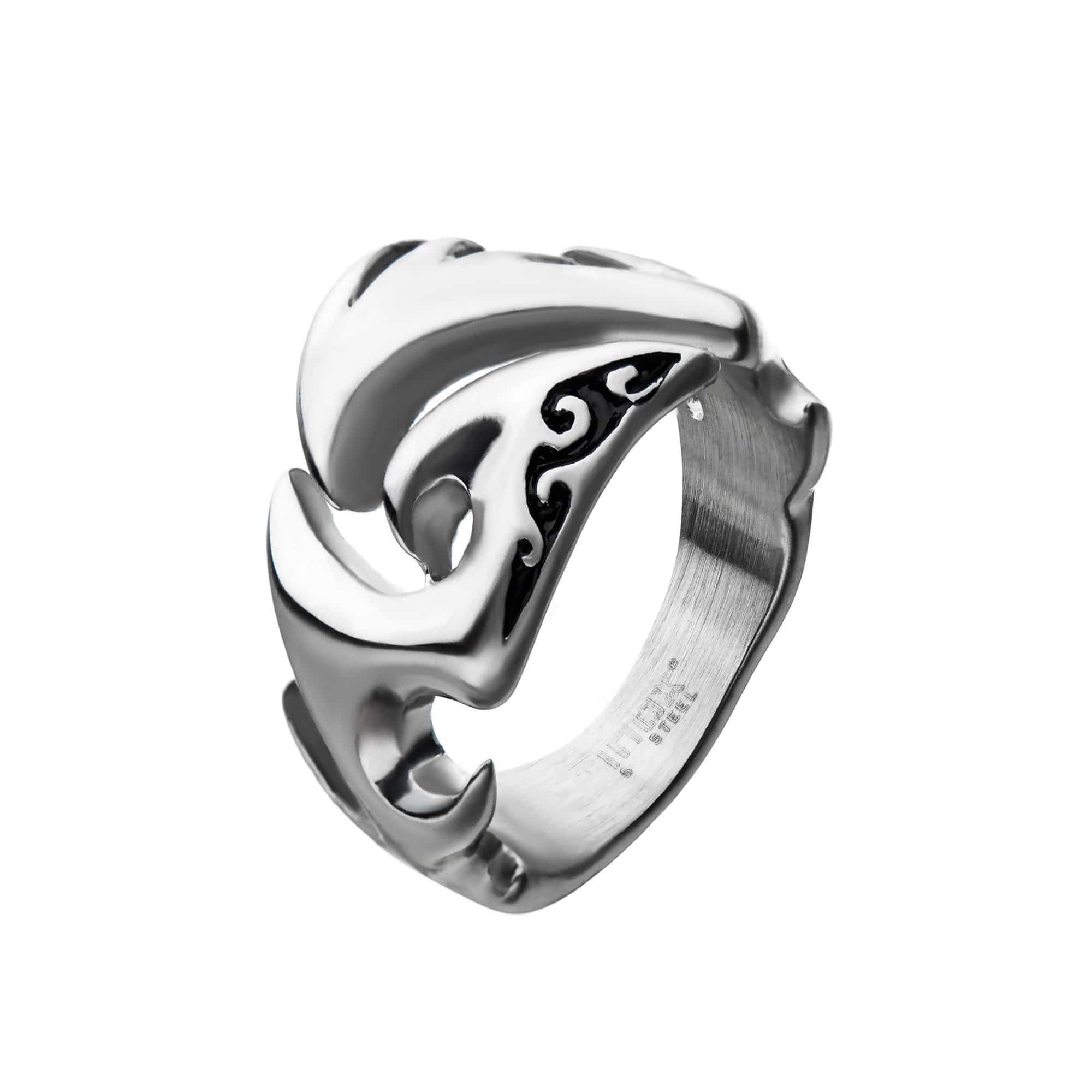 Buy Men's Silver tone Stainless Steel Surfer's Wave Ring Online - INOX ...