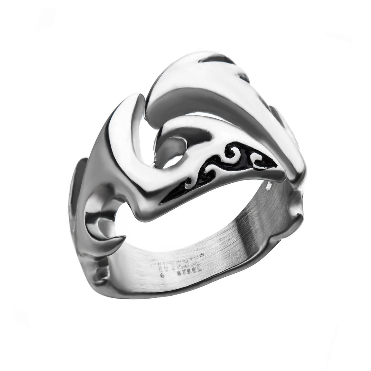INOX JEWELRY Rings Silver Tone Stainless Steel Surfer's Wave Ring