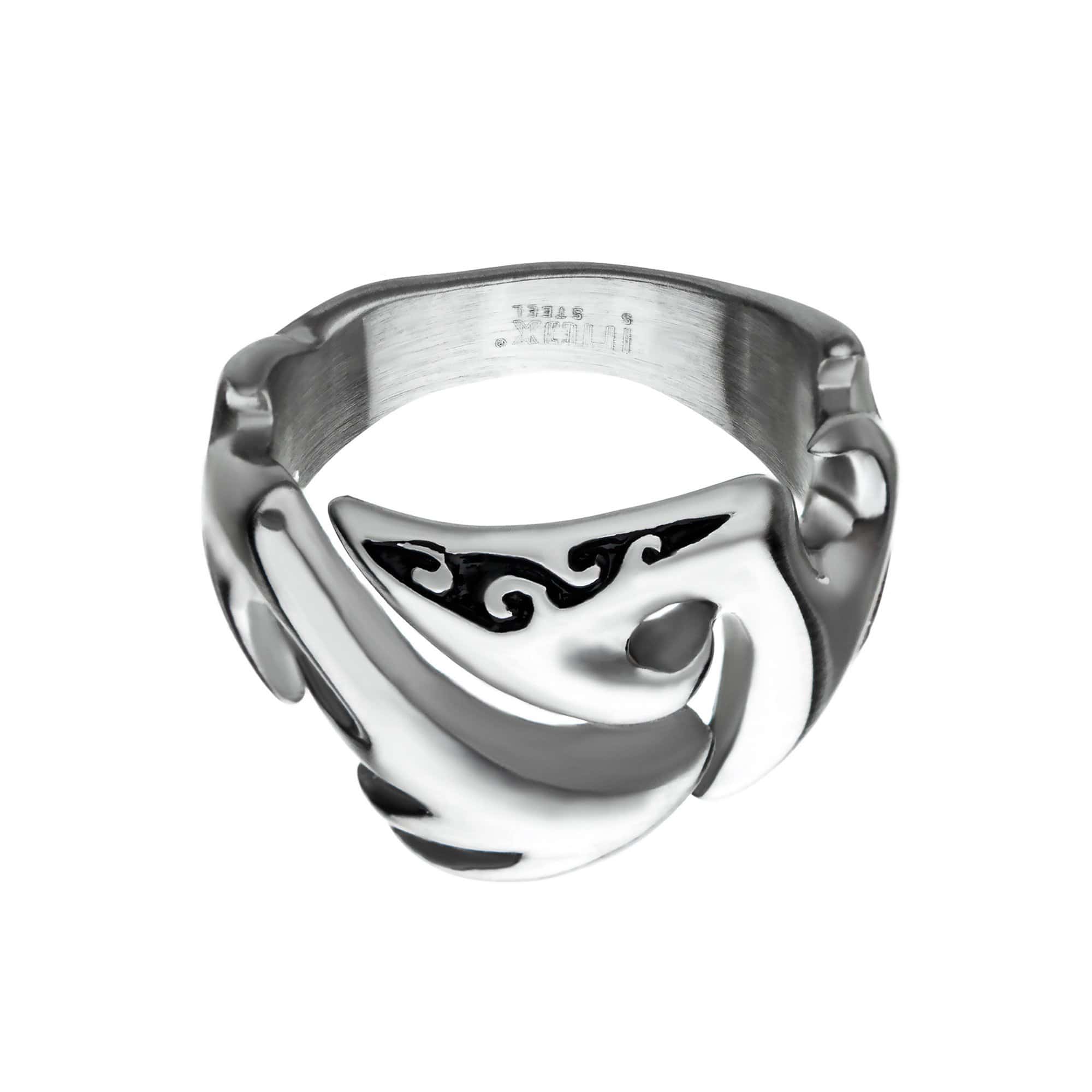 INOX JEWELRY Rings Silver Tone Stainless Steel Surfer's Wave Ring