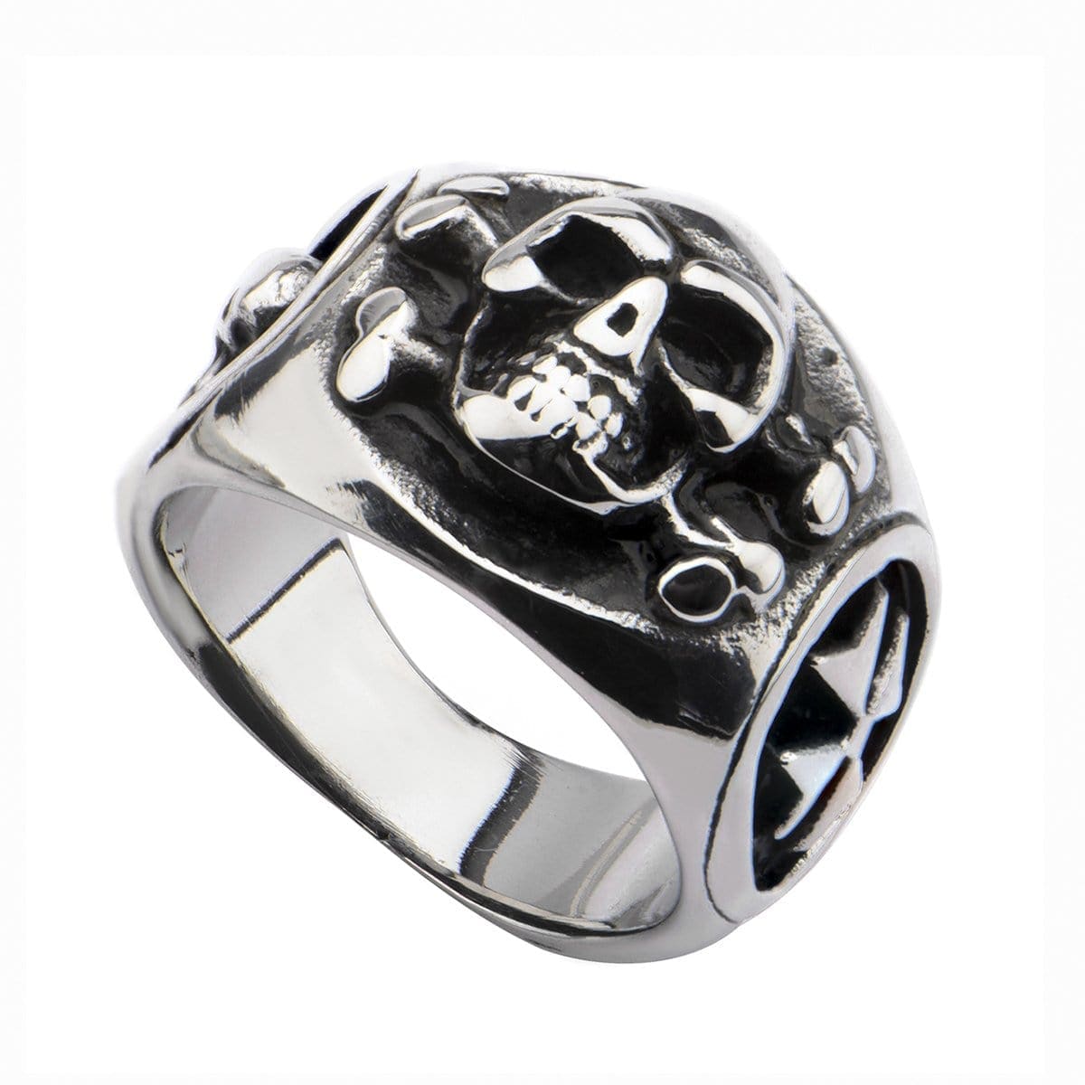 INOX JEWELRY Rings Silver Tone Stainless Steel Three Sided Danger Skull Ring