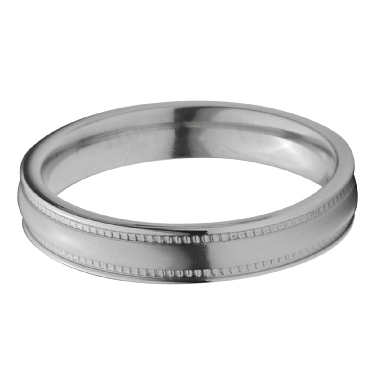 INOX JEWELRY Rings Silver Tone Titanium 4mm Fancy Groove Border Band Ring FRT033-13