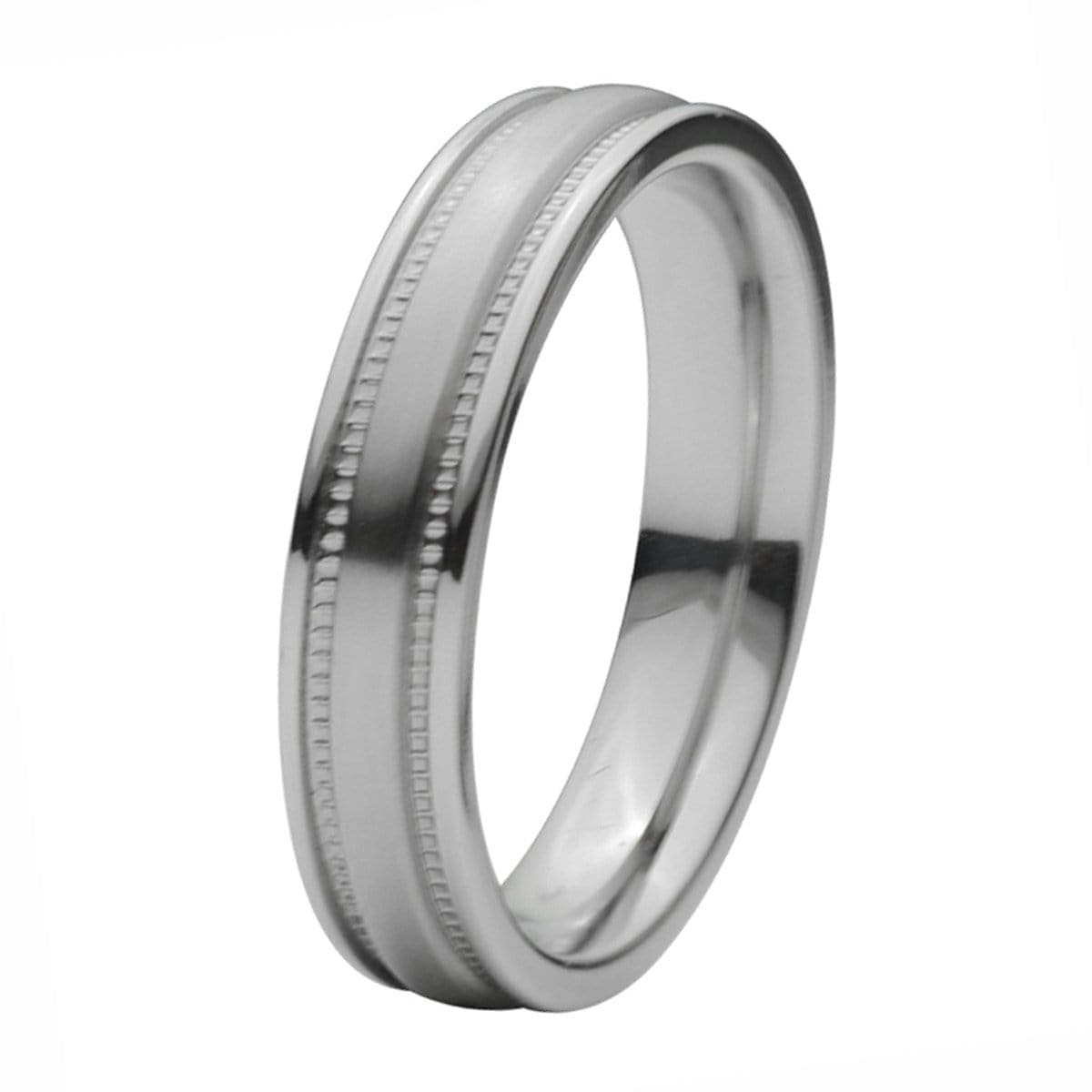 INOX JEWELRY Rings Silver Tone Titanium 5mm Fancy Groove Border Band Ring