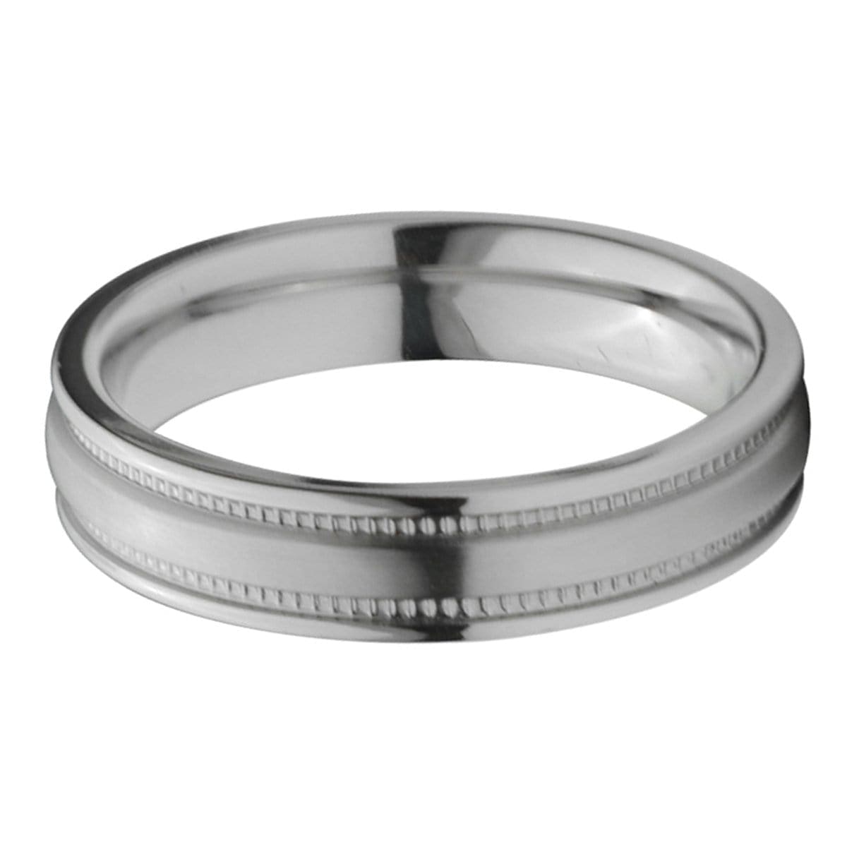 INOX JEWELRY Rings Silver Tone Titanium 5mm Fancy Groove Border Band Ring
