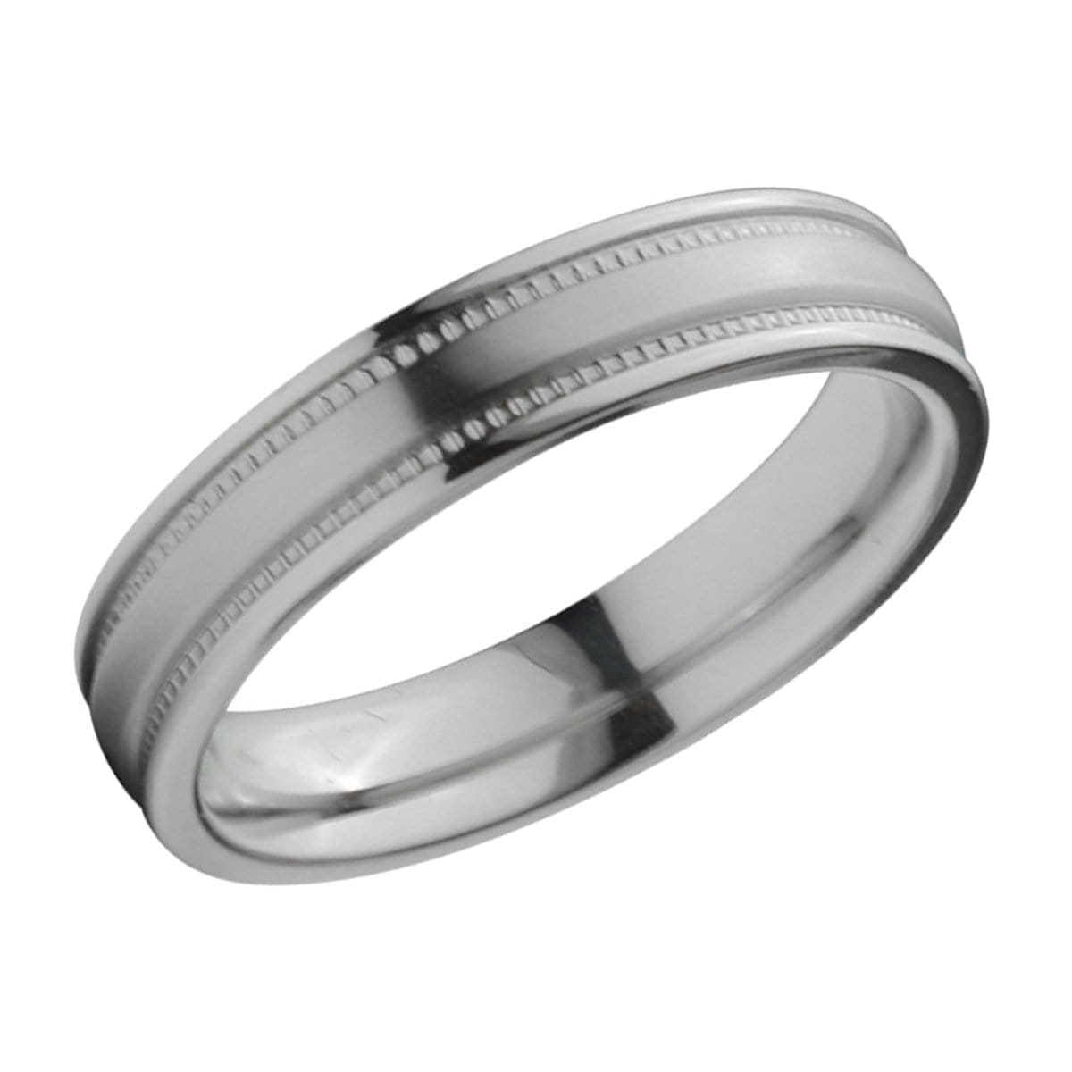 INOX JEWELRY Rings Silver Tone Titanium 5mm Fancy Groove Border Band Ring