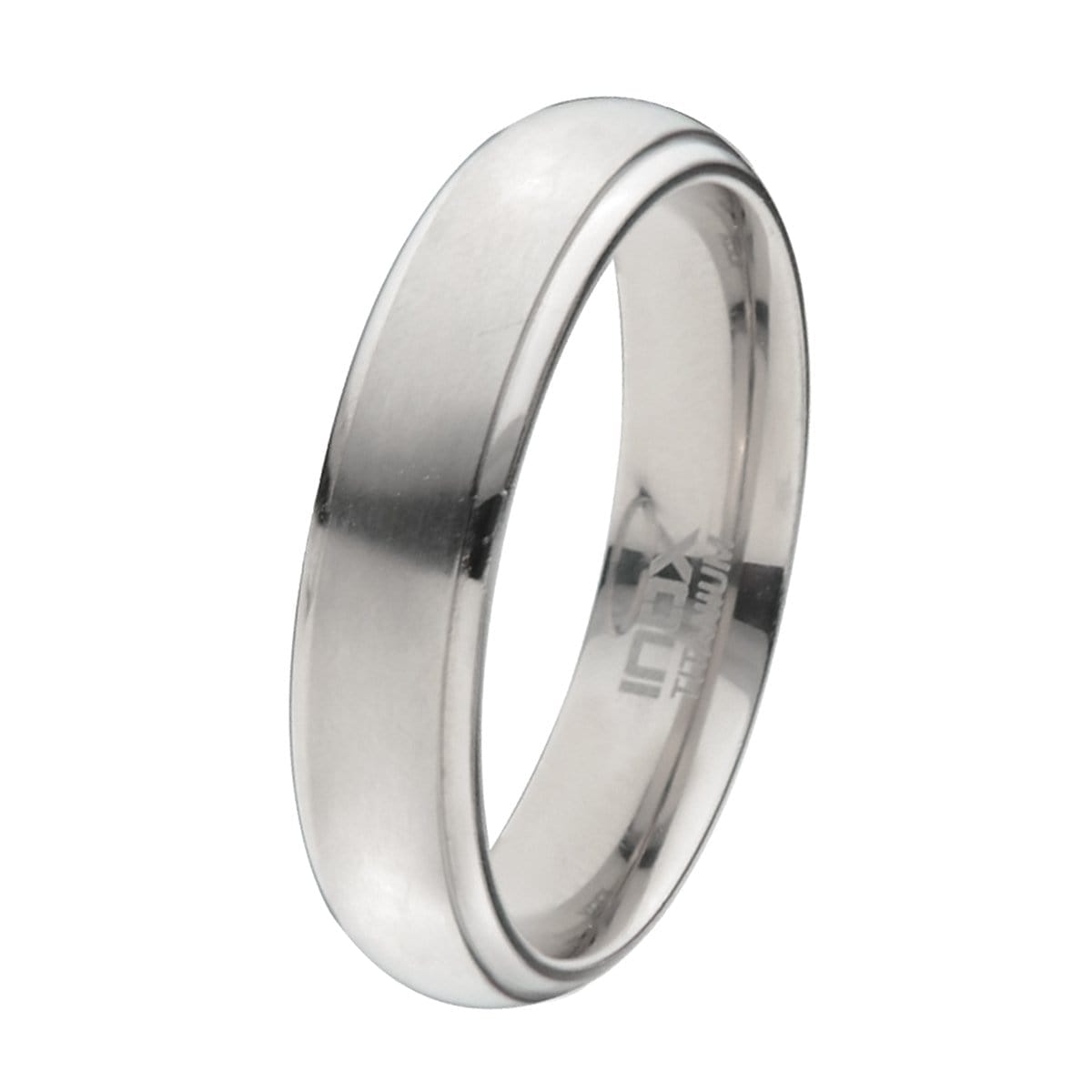 INOX JEWELRY Rings Silver Tone Titanium 5mm Matt and Polished Edge Band Ring