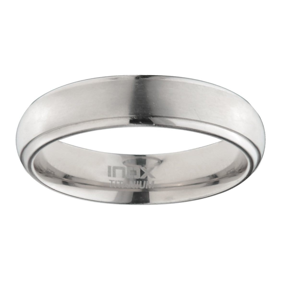 INOX JEWELRY Rings Silver Tone Titanium 5mm Matt and Polished Edge Band Ring