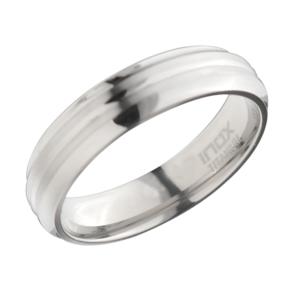 INOX JEWELRY Rings Silver Tone Titanium 6mm Deep Groove Pattern Classic Band Ring