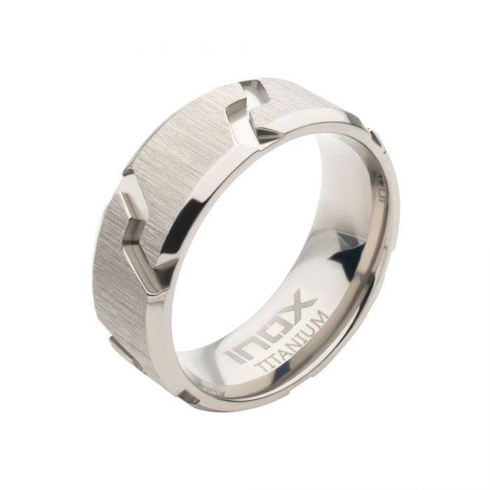 INOX JEWELRY Rings Silver Tone Titanium Tread Pattern Band Ring