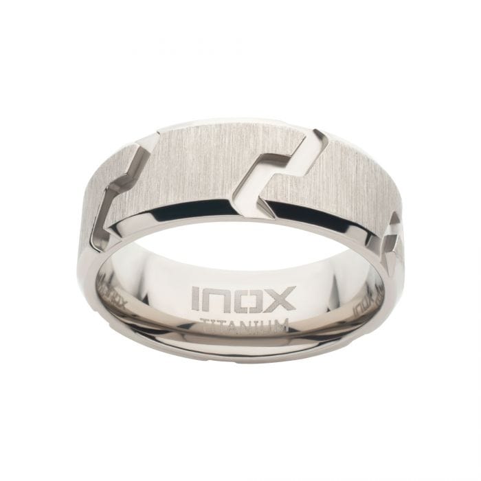 Buy Silver Tone Titanium Tread Pattern Band Ring at INOX Jewelry - INOX ...