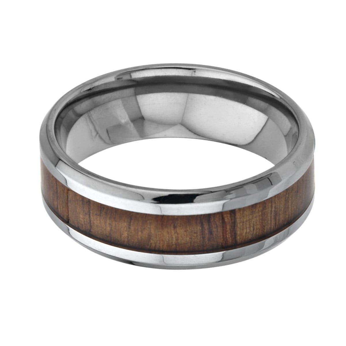 INOX JEWELRY Rings Silver Tone Titanium with Inlaid Koa Wood Band Ring