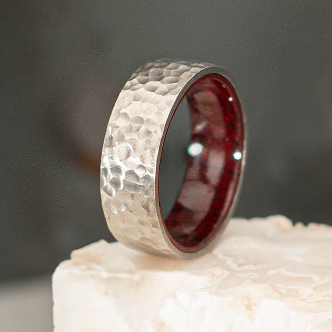 INOX JEWELRY Rings Titanium & Redwood Matte Finish Hammered Comfort Fit Ring