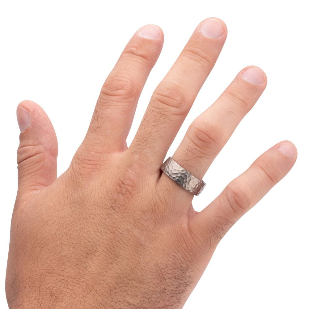 INOX JEWELRY Rings Titanium & Redwood Matte Finish Hammered Comfort Fit Ring