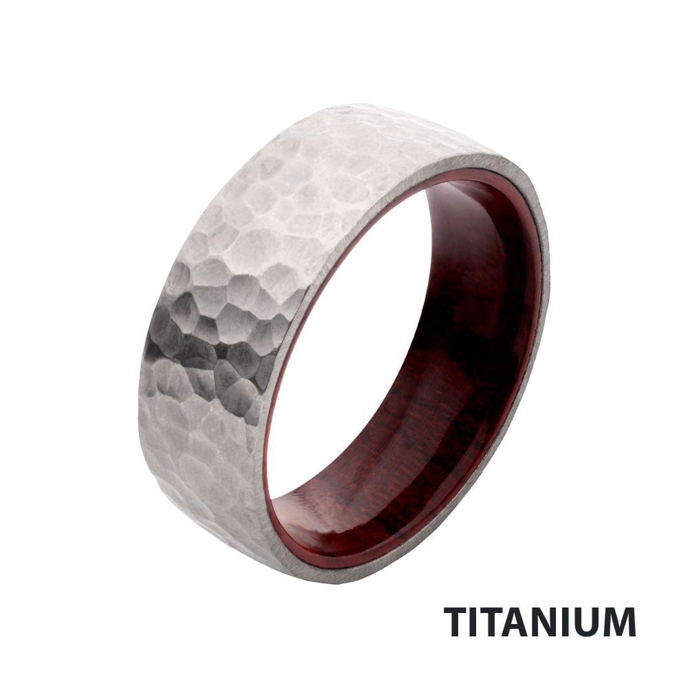 INOX JEWELRY Rings Titanium & Redwood Matte Finish Hammered Comfort Fit Ring