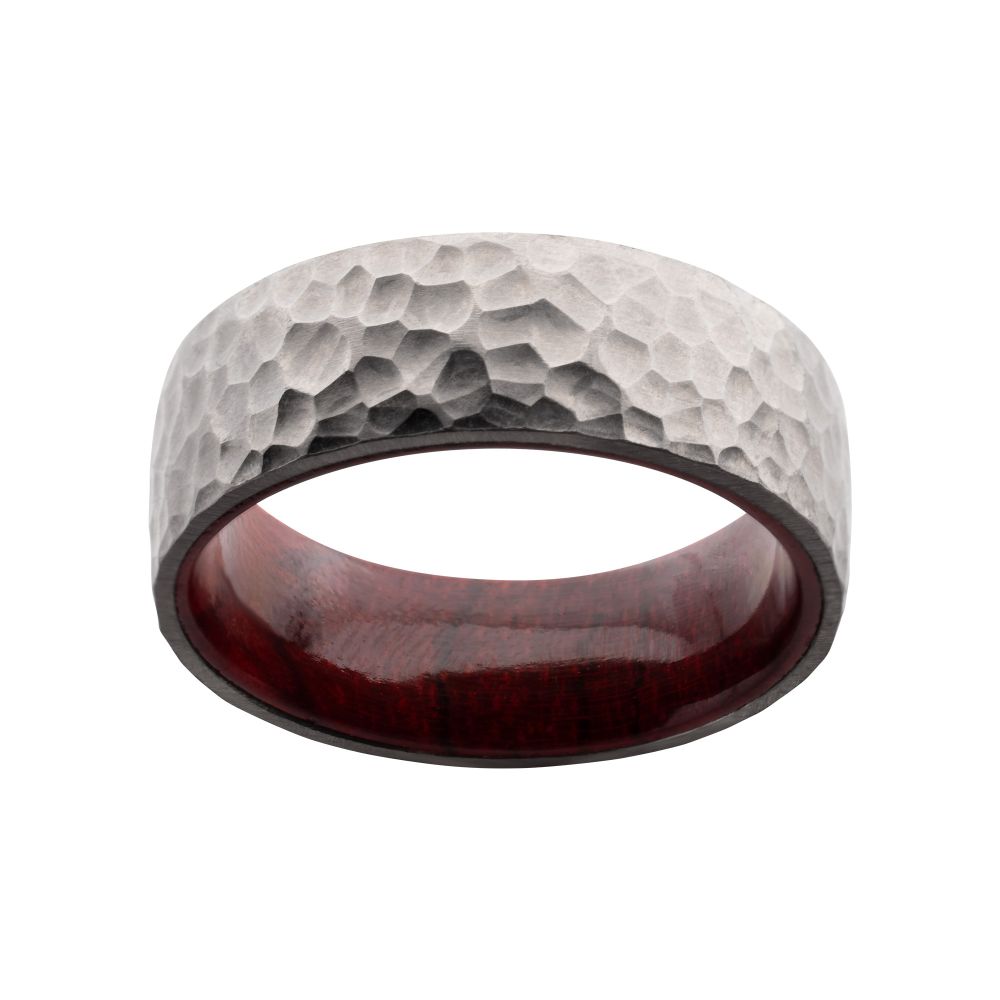 INOX JEWELRY Rings Titanium & Redwood Matte Finish Hammered Comfort Fit Ring