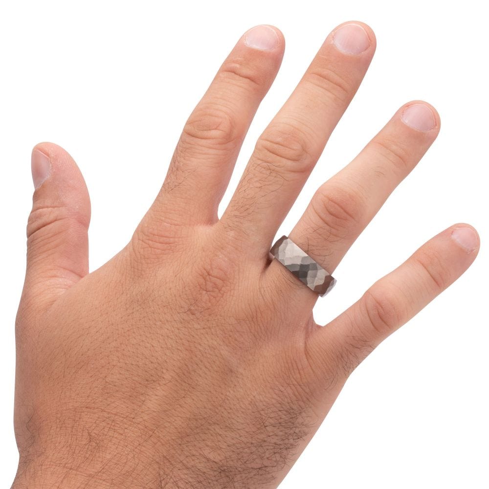 INOX JEWELRY Rings Titanium & Redwood Matte Finish Mosaic Comfort Fit Ring