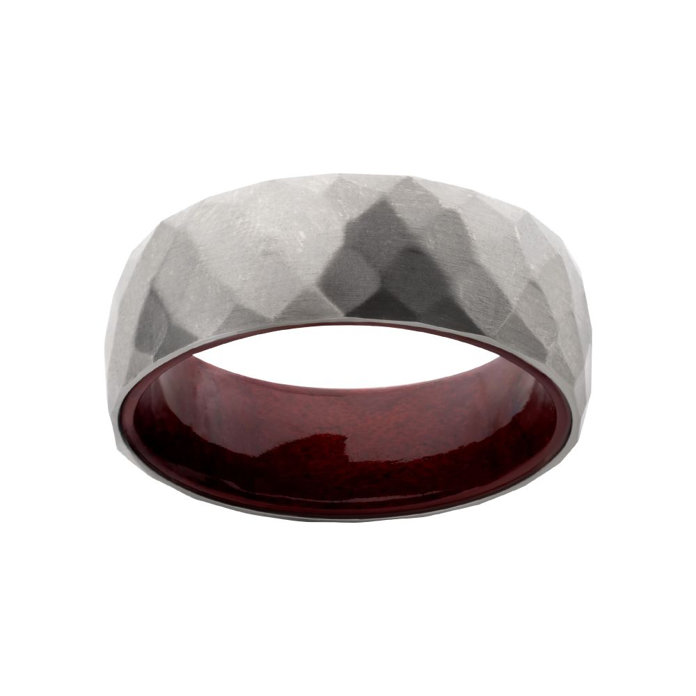 INOX JEWELRY Rings Titanium & Redwood Matte Finish Mosaic Comfort Fit Ring