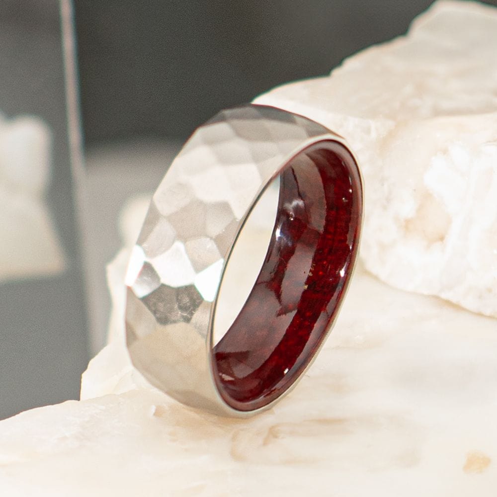 INOX JEWELRY Rings Titanium & Redwood Matte Finish Mosaic Comfort Fit Ring