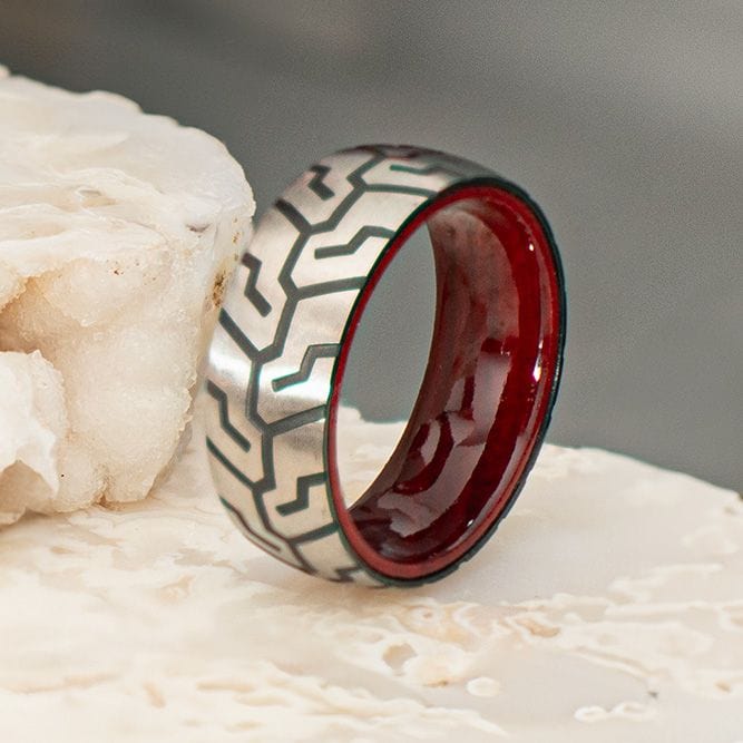 INOX JEWELRY Rings Titanium & Redwood Matte Finish Tiremark Comfort Fit Ring
