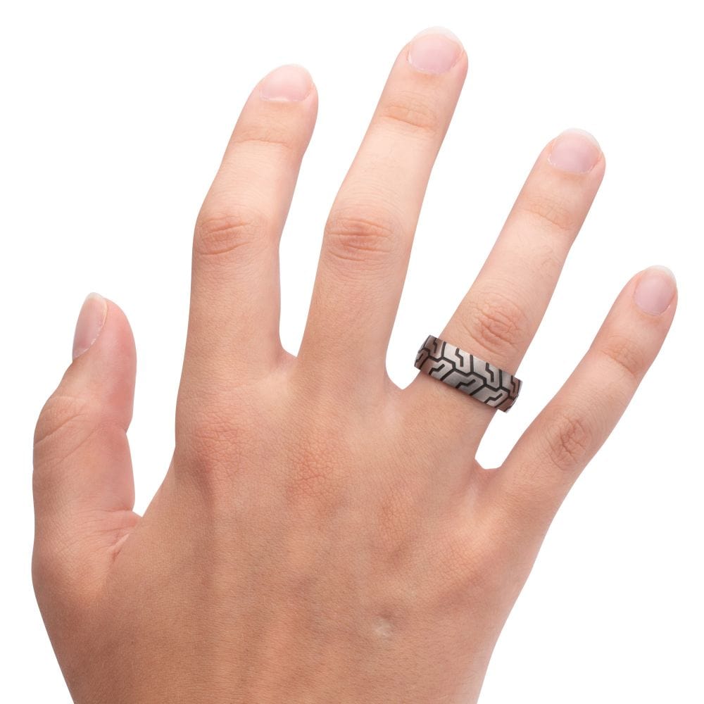 INOX JEWELRY Rings Titanium & Redwood Matte Finish Tiremark Comfort Fit Ring