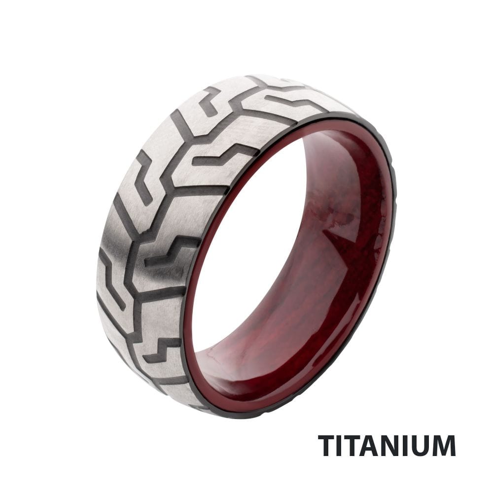 INOX JEWELRY Rings Titanium & Redwood Matte Finish Tiremark Comfort Fit Ring