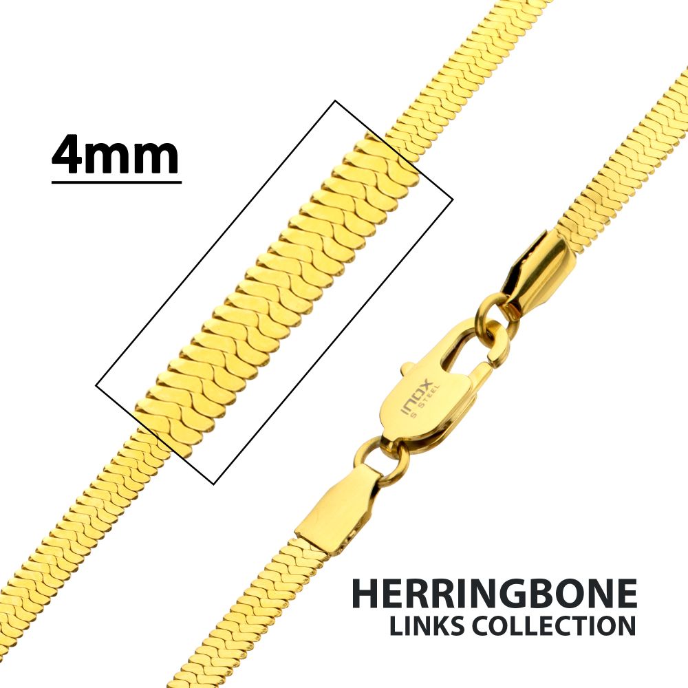 4mm High Polished 18Kt Gold IP Stainless Steel Herringbone Chain