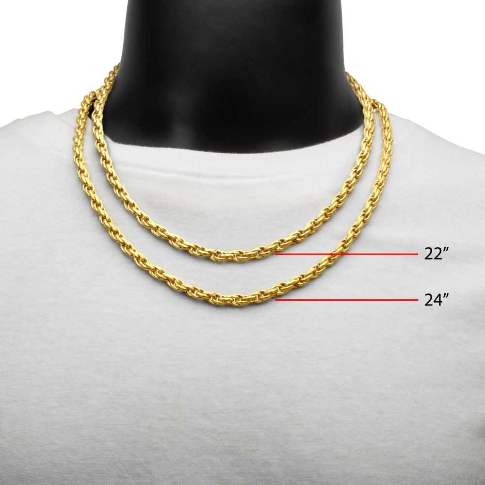 6mm 18Kt Gold IP Matte Finish Stainless Steel Faceted Rope Chain Necklace