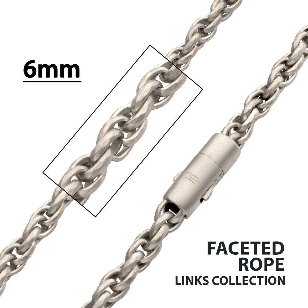 6mm Matte Finish Stainless Steel Faceted Rope Chain Necklace