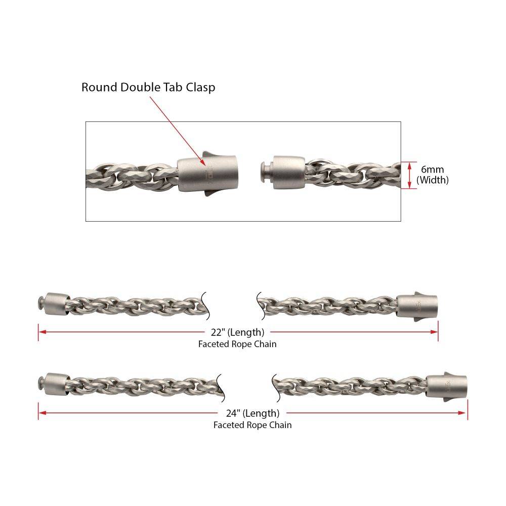 6mm Matte Finish Stainless Steel Faceted Rope Chain Necklace